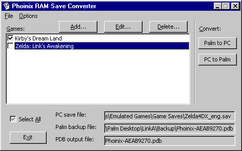 Screenshot of Phoinix RAM Save Converter.