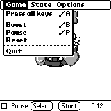 Screenshot of the emulator with open menu.